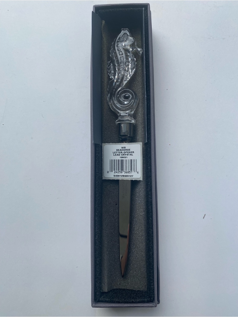 NEW In BOX WATERFORD Lead Crystal Seahorse Letter Opener 8 1/2” long